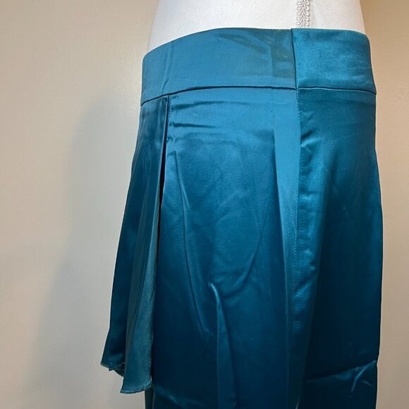 Shein Teal Unity Ruffle Trim Asymmetrical Hem Satin Skirt, Size Large - Picture 9 of 15